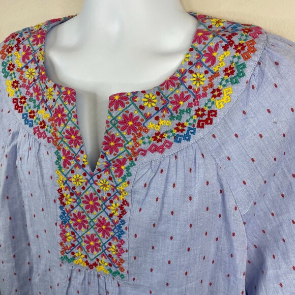 Talbots Embroidered Peasant Top NWT PXL Floral Pullover Colorful Crisp Travel - Picture 11 of 11